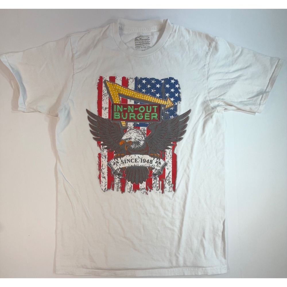 In-N-Out Burger Eagle American Flag Graphic T-Shirt White Mens Medium Made in